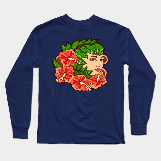 Orange Flowers and Bright Green Leaves Long Sleeve T-Shirt by Julia Moon